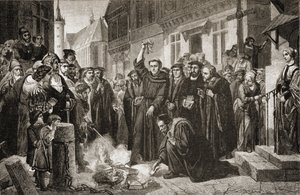 Martin Luther burning the Papal Bull in 1520